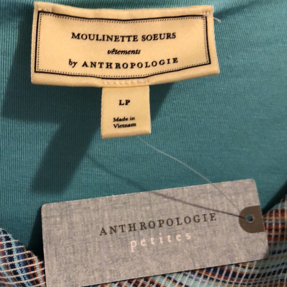 NWTS ANTHROPOLOGIE CHIC COWL NECK BLUE MARLED RUCHED DRESS (LP) - Picture 10 of 17